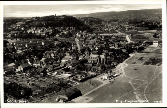 Postcard Saarbrücken ad Saar, aerial photograph of the city and its surroundings