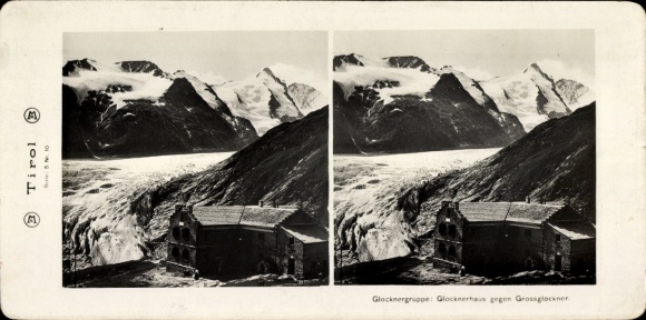 Stereo photo Carinthia, Glockner group, Glocknerhaus against Großglockner