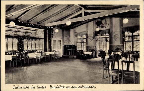Postcard Deisenhofen Oberhaching Upper Bavaria, large excursion restaurant Kugler Alm, interior view