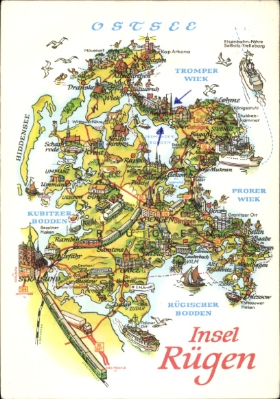 Landkarten Ak Bergen auf der Insel Rügen, Hiddensee, Stralsund