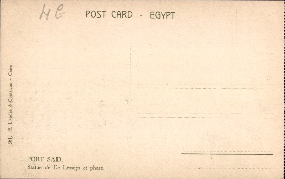 Postcard Port Said Egypt, statue of Ferdinand de Lesseps, lighthouse