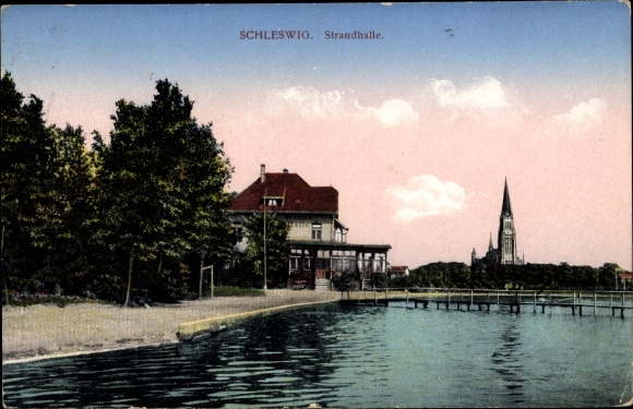 Ak Schleswig in Schleswig Holstein, Strandhalle, Kirche