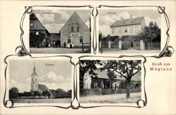 Ak Müglenz Lossatal Saksen, pension, school, kerk