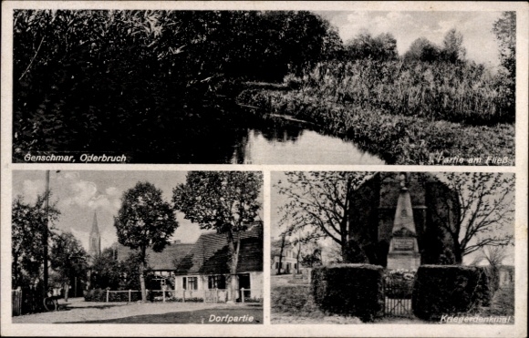 Postcard Genschmar in Oderbruch, village party, war memorial