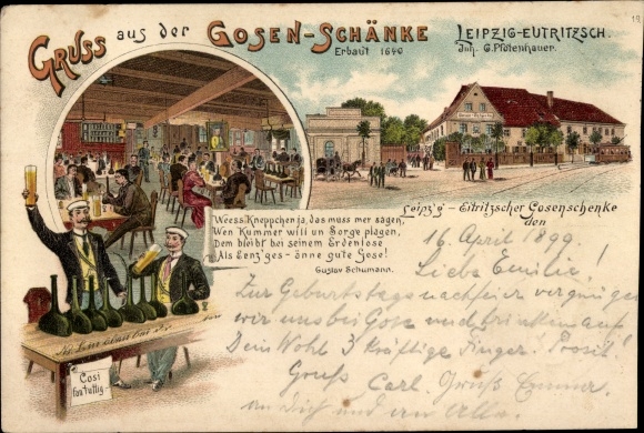 Litho Eutritzsch Leipzig in Sachsen, Gosenschänke, Studenten, G. Pfotenhauer
