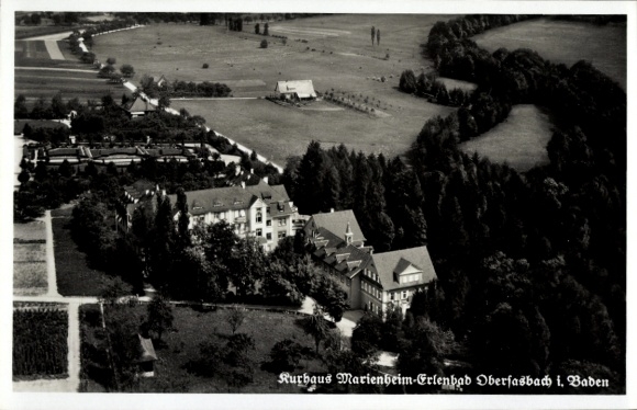 Postcard Erlenbad Obersasbach Sasbach in the Ortenau, Kurhaus Marienheim, aerial photograph