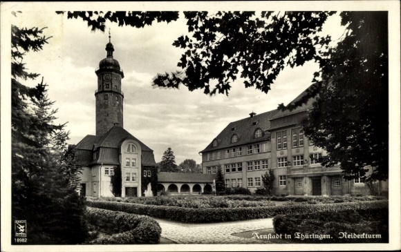 Ak Arnstadt, Blick auf den Neideckturm, Gartenanlage
