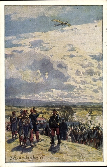 Kunstenaar ansichtkaart hoekbreker, T. van, bombardement van een Duitse duif, luchtvlootclub