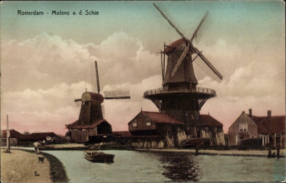 Postcard Rotterdam, Molens ad Schie, windmill