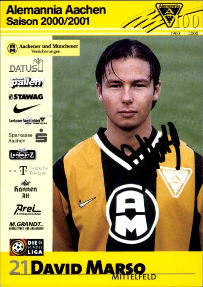 Autogrammkarte Fußballer David Marso, Alemannia Aachen, Autogramm