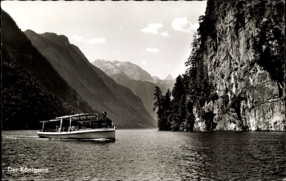 Postcard Königssee Berchtesgadener Land Upper Bavaria, excursion boat on the water