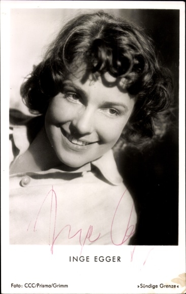 Postcard actress Inge Egger, portrait, autograph