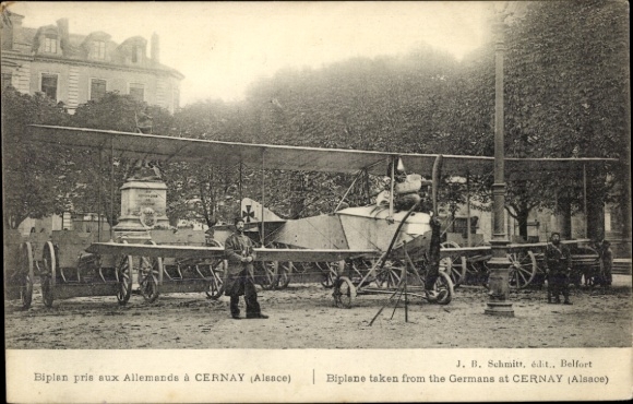 CPA Cernay Sennheim Alsace Haut Rhin, Biplan pris aux Allemands