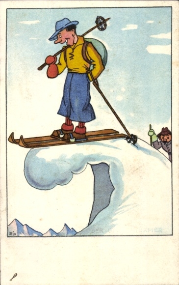 Künstler Ak Ejo, Skiläufer auf Berggipfel