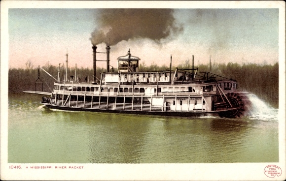 Postcard A Mississippi River Packet, Paddle Steamer