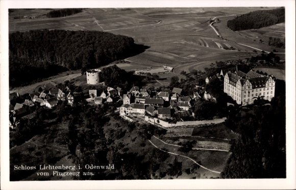 Postcard Lichtenberg Fischbachtal in the Odenwald, aerial photograph
