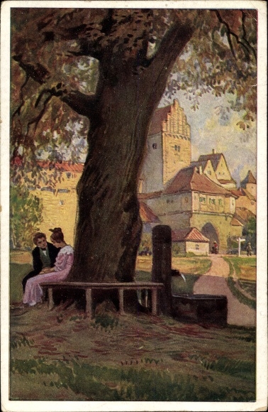 Song artist PC Hey, Paul, at the fountain in front of the gates, folk song card no. 29