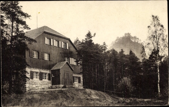Postcard Reinhardtsdorf Schöna Saxon Switzerland, Zirkelstein, Nature Friends House
