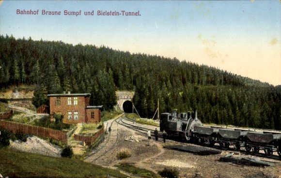 Postcard Blankenburg am Harz, Braune Sumpf station and Bielstein tunnel, Harz rack railway