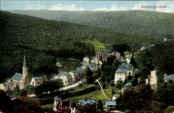 Postcard Schlangenbad in the Taunus Hesse, landscape view, quiet atmosphere, architecture, mountains