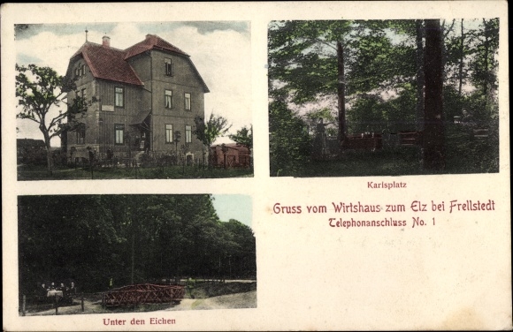 Postcard Frellstedt in the Helmstedt district, Wirtshaus zum Elz, Karlsplatz, Unter den Eichen