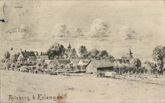 Kunstenaarsbriefkaart Rathsberg Marloffstein Midden-Franken, algemeen beeld
