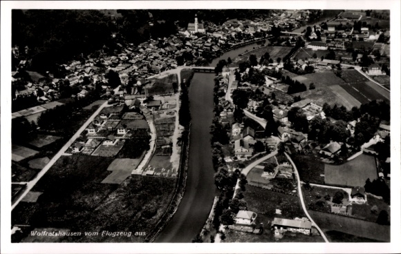 Postcard Wolfratshausen in Upper Bavaria, aerial photograph