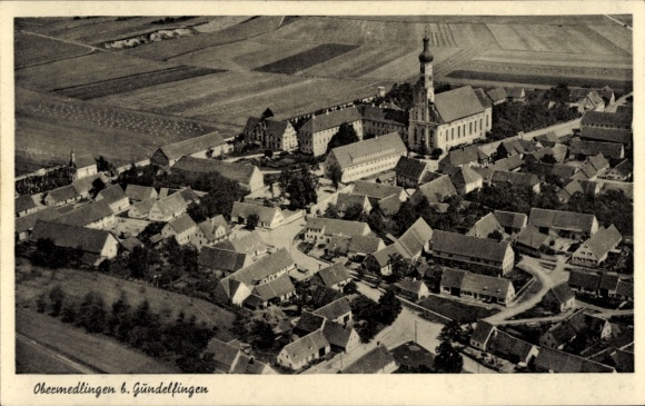 Postcard Obermedlingen Medlingen in Swabia Bavaria, aerial photograph