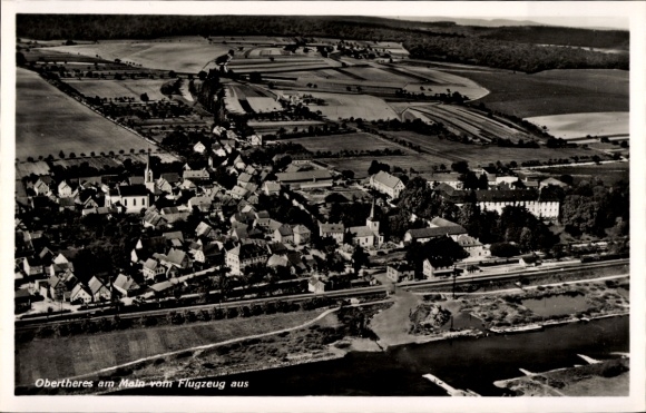 Postcard Obertheres Theres in Lower Franconia, aerial photograph