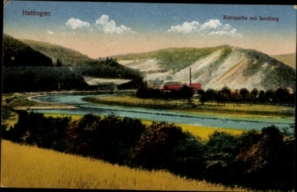 Ak Hattingen an der Ruhr, Landschaft mit Fluss, Bergen und Gebäuden, Haveltor
