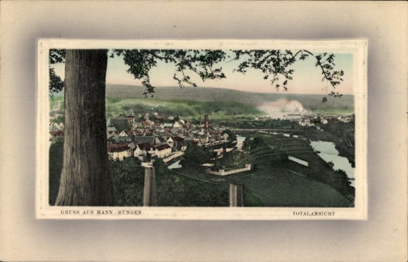 Passepartout Postcard Hann. Münden in Lower Saxony, total view