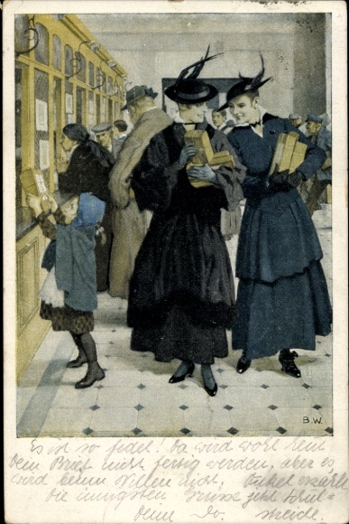 Artist Postcard Wennerberg, Bruno, Love Gifts, Women with Packages in the Post Office