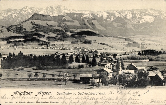 Postcard Sonthofen in the Oberallgäu Swabia, Allgäu Alps, Sonthofen with Seifriedsberg, landscape with