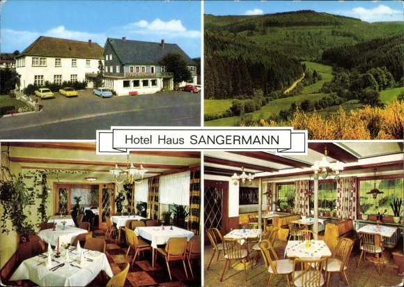 Postcard Oberveischede Olpe in Sauerland Westphalia, Hotel Haus Sangermann, forest