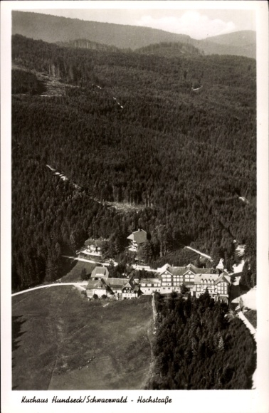 Ak Busenbach Waldbronn im Albtal Schwarzwald Baden, Kurhaus Hundseck, Luftaufnahme