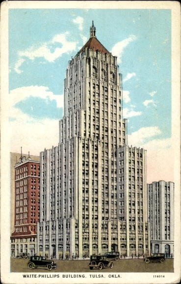 Ak Tulsa Oklahoma USA, Waite-Phillips Building, Hochhaus,  Fahrzeuge