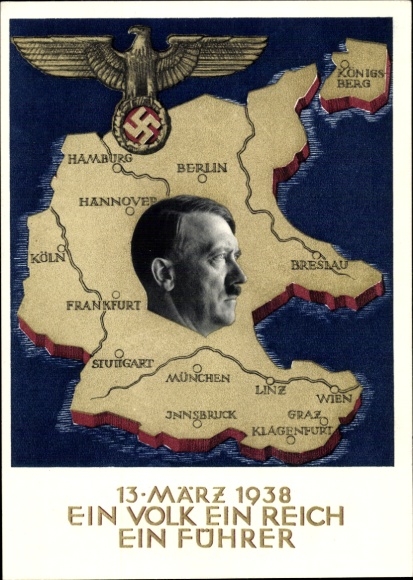 Postal stationery Postcard Klein, One People, One Reich, One Führer, Anschluss of Austria 1938, Greater Germany