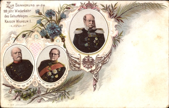 Passepartout Ak Kaiser Wilhelm I., 100jh Geburtstag 1897, Bismarck, Moltke