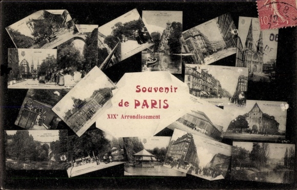 Ak Paris XIX, gedeeltelijke uitzichten, kerk, straatgedeelte