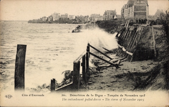 CPA Côte d'Emeraude, Démolition de la Digue, Tempête de November 1905