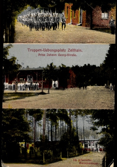 Postcard Zeithain in Saxony, military training area, soldiers, barracks, prince Johann Georg-Straße