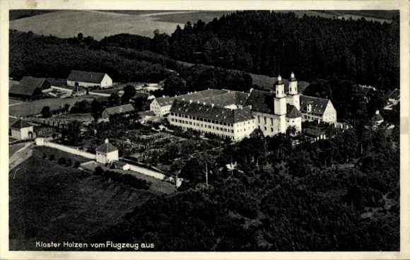 Postcard Holzen Allmannshofen in Swabia, monastery, aerial photograph