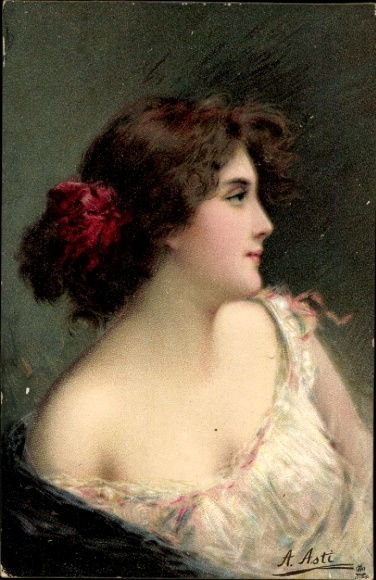 Artist Postcard Asti, Angelo, female portrait, shoulder, series 1292