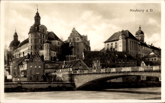 Postcard Neuburg an der Donau Upper Bavaria, partial view, bridge