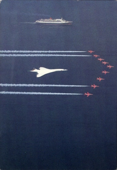 Ak Passagierflugzeug Concorde, Red Arrows in Formation