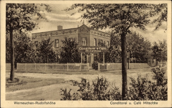 Postcard Werneuchen Rudolfshöhe in the Barnim district, pastry shop and Cafe Mitschke