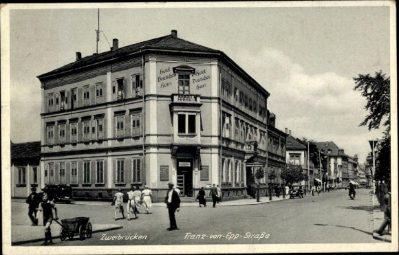 Postcard Zweibrücken Rhineland Palatinate, Franz-von-Epp-Straße, Hotel Deutsches Haus