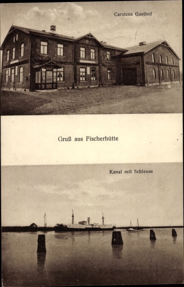 Ak Hanerau Hademarschen in Holstein, Gasthof Fischerhütte, Kanal mit Schleuse