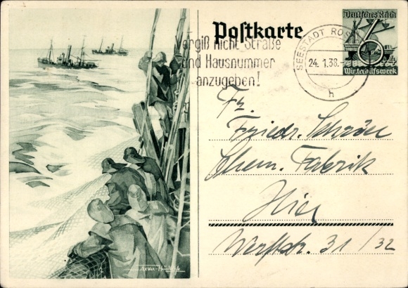 Postwaardestuk Ansichtkaart Axster Heudtlaß, vissers op volle zee, vissersboten