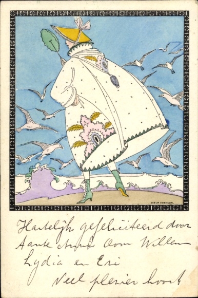 Artist Postcard Köhler, Mela, Elegant Lady, Seagulls